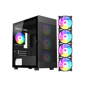 DIYPC ARGB-G5-BK Black USB3.0 Tempered Glass Micro ATX Gaming Computer Case w/ 4 x ARGB Fans (Pre-Installed)