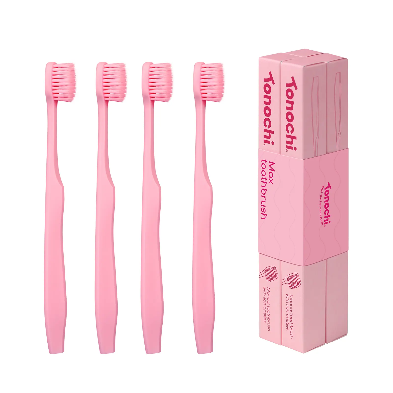 Max Toothbrush for Teens and Adults – Ultra-Soft Tapered Bristles, Gentle on Gums, Ergonomic Grip, 4-Pack (All Pink)