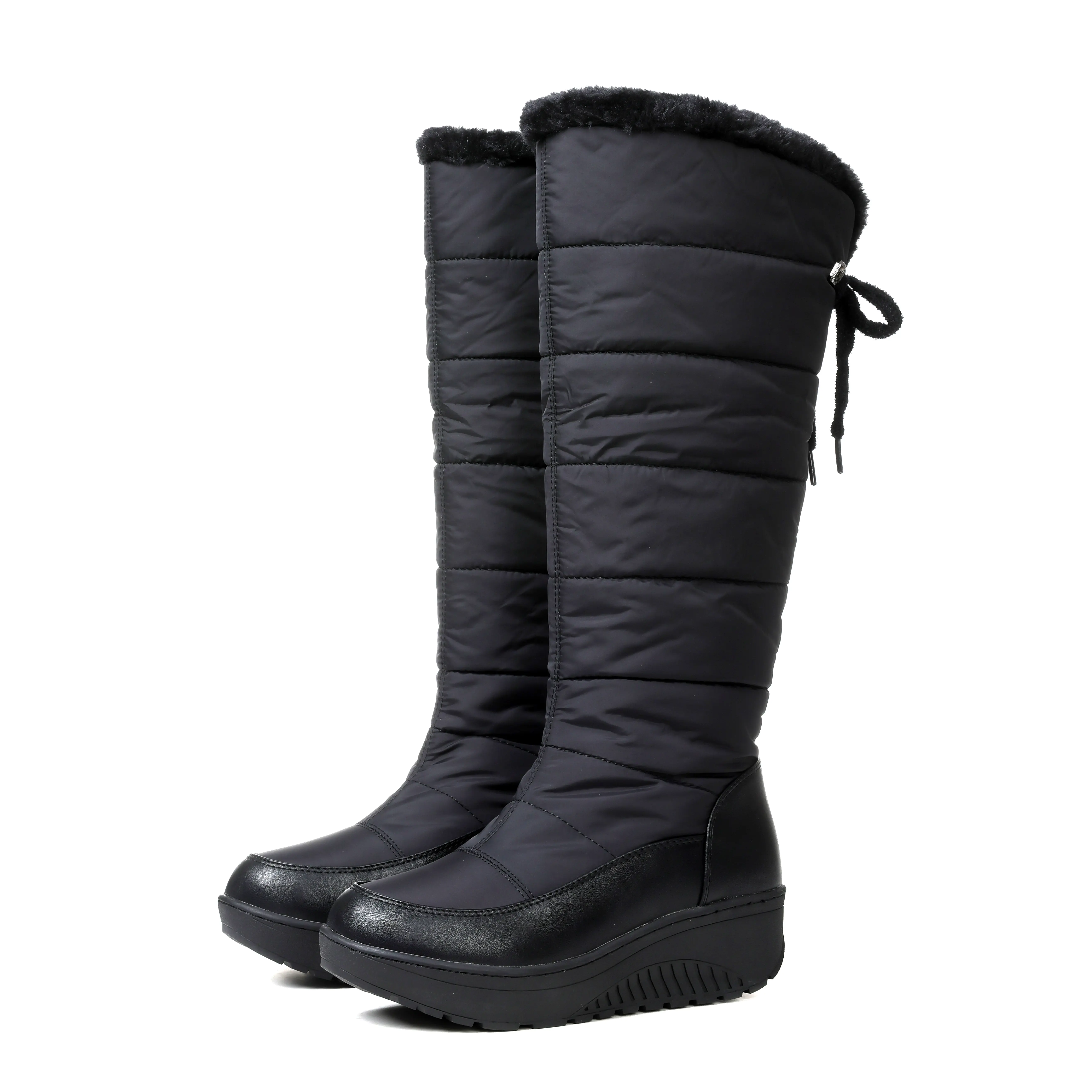 VIMISAOI Womens Knee High Snow Boots Round Toe Platform Wedge Heel Wide Calf Lace Faux Fur Lined Comfortable Fashion Outdoor Party Dress Boots