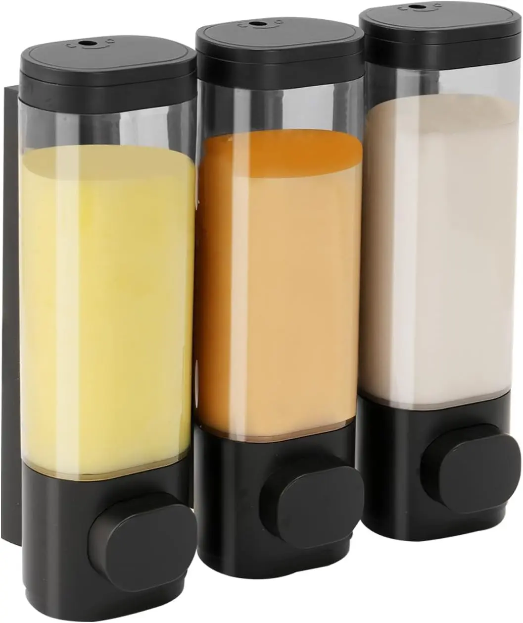 Wall Mounted Shower Soap and Shampoo Dispenser No Drill 3 Chamber Large Capacity for Bathroom Hotel, Black