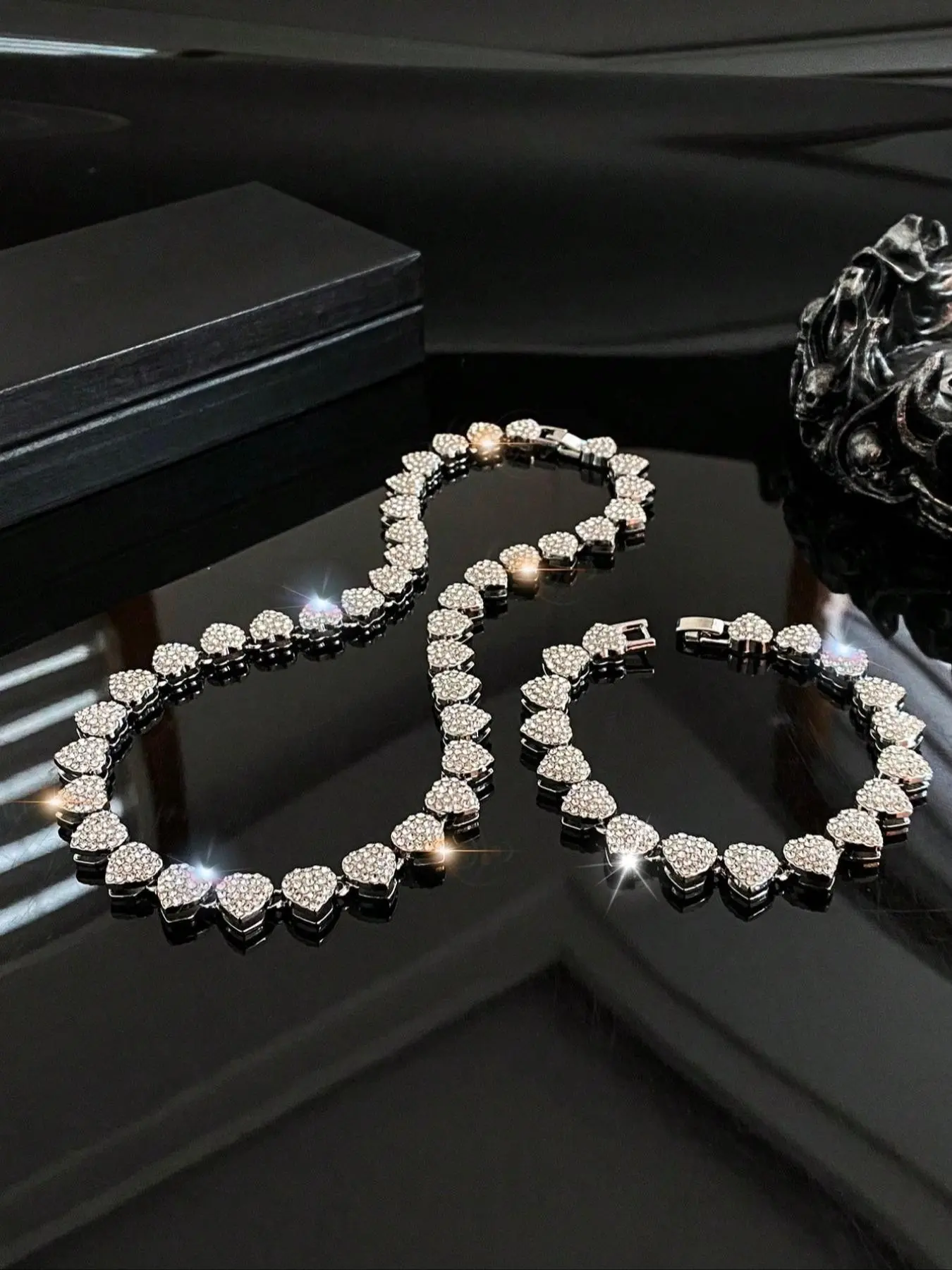 Women's Necklace & Bracelet Set, Chains Set, Full Rhinestone Water Drill Cuban Chain Jewelry, Elegant Party Accessories for Women, Fashionable Prom Jewelry Set