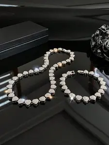 Women's Necklace & Bracelet Set, Full Rhinestone Water Drill Cuban Chain Jewelry, Elegant Party Accessories for Women, Fashionable Jewelry Set