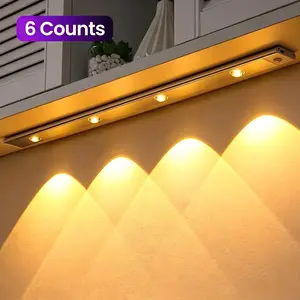 6-Pack Motion-Activated Wireless LED Night Light, Ultra-Thin USB Rechargeable with Adjustable Brightness, Cabinet Lighting for Kitchen, Wardrobe, Bedroom, Kitchen Accessories