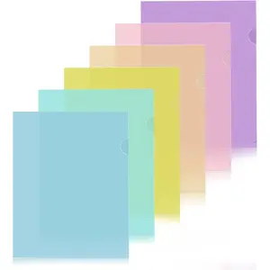 6 Pack Plastic File Folders, Letter Size Clear Project Sleeves for 8.5 x 11 Paper, Assorted Colors Transparent Document Protectors, Acid-Free Poly Jackets for , School & Office