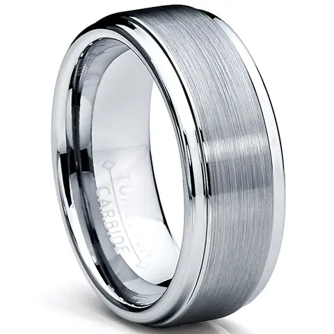 Men's 8MM Tungsten Ring Jewelry - Matte Center, High Polish, Comfort-Fit Silver Elegant Fashion Ring, Scratch-Resistant, Skin-Gentle, Everyday Wear Proposal Anniversary Band
