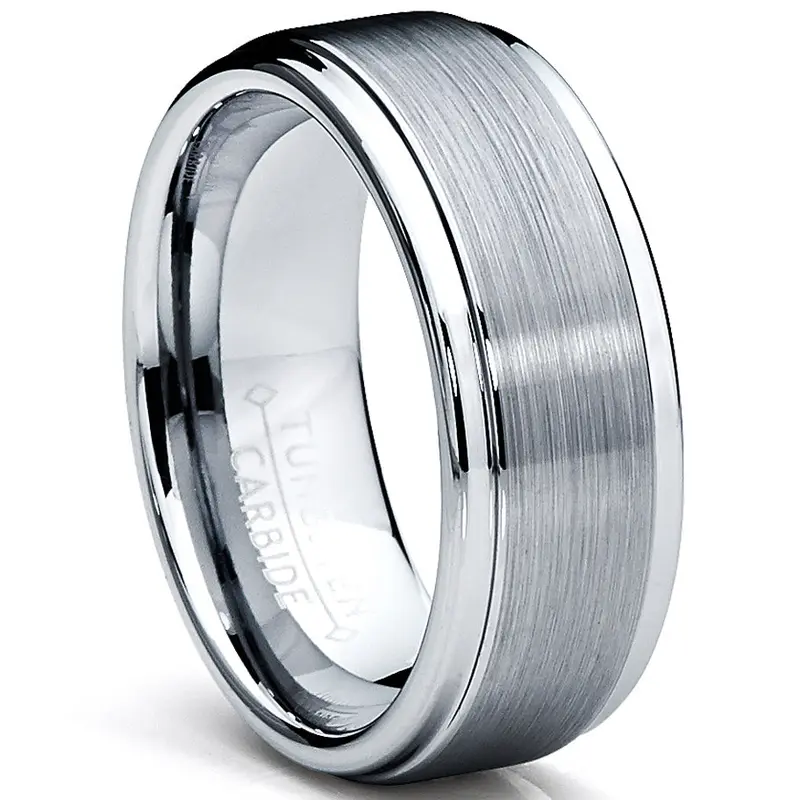 Men's 8MM Tungsten Ring Jewelry - Matte Center, High Polish, Comfort-Fit Silver Elegant Fashion Ring, Scratch-Resistant, Skin-Gentle, Everyday Wear Proposal Anniversary Band