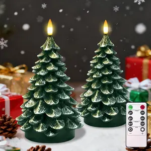 ‌Flameless Waxy Christmas Tree Candles with Remote Timer - Battery Operated Green Electric Design for Christmas Decoration & Gifts