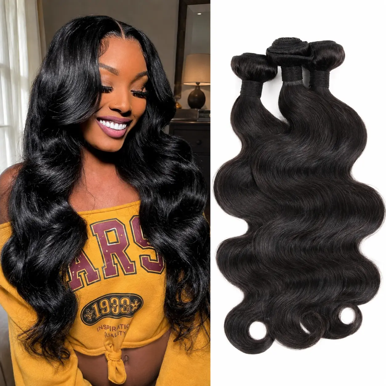 Women's Virgin Human Hair Bundles - Natural Black Straight, Body Wave Bundles, Deep Wave - Soft Full-Volume Thick Wefts for Sew-In, Quick Weaves, Wedding Use