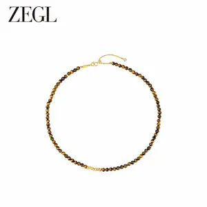 ZEGL 14K Gold-Plated Tiger's Eye Bead Money Necklace, Sparkling and Hypoallergenic, Christmas Gift, Mother's Day, Valentine's Day, Birthday, and Anniversary Gift, Jewelry Gift
