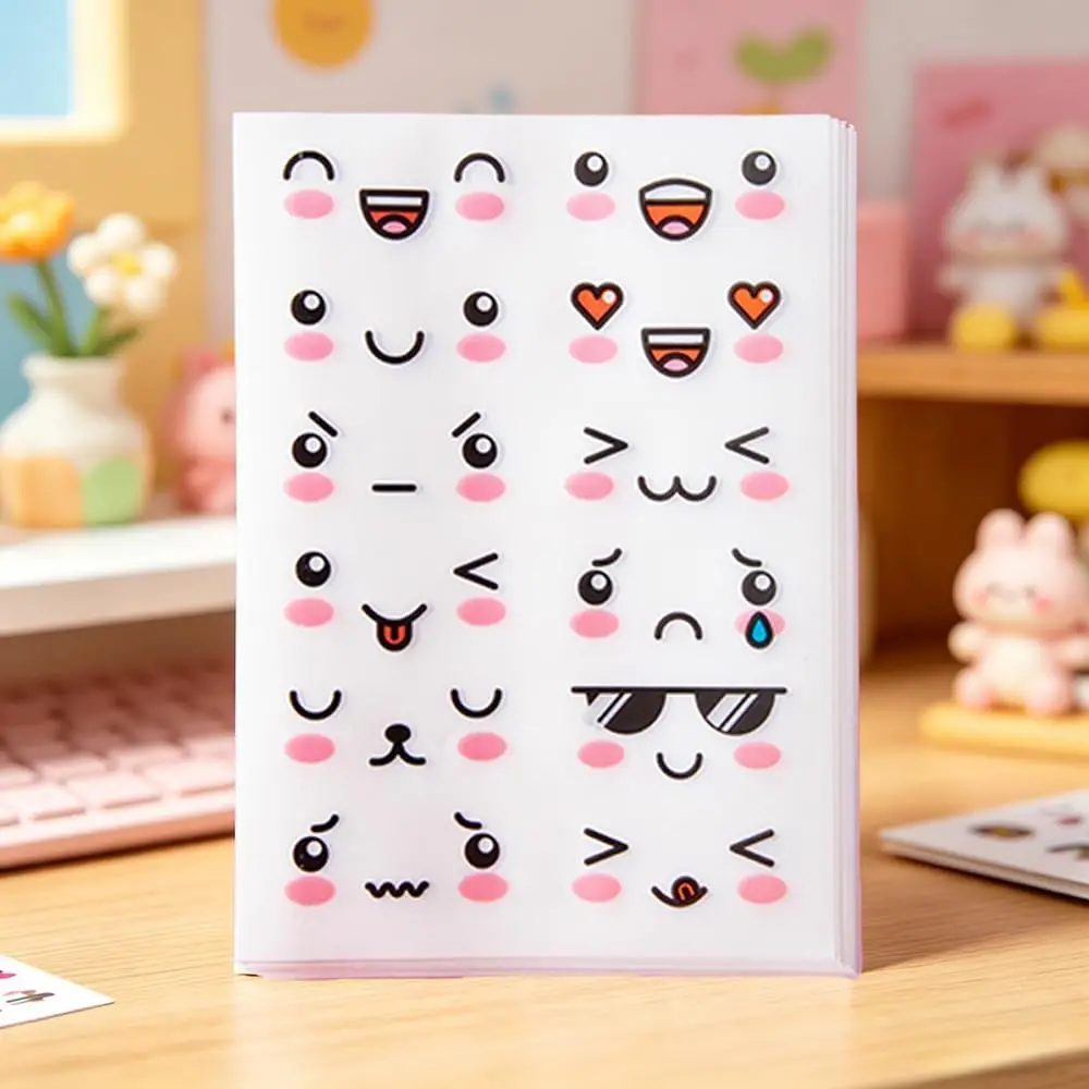 6PCS Emoticon Stickers Set, 72 Adorable Expressions with Big Eyes and Rosy Cheeks, Self-Adhesive Removable Decals for DIY Crafts Gift Wrapping Notebooks Cups and Party Favors