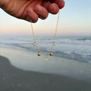 waterproof seashell & pearl anklet, 14k gold filled beach ankle bracelet