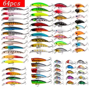 This set includes 64 high-quality fishing lures: minnow lures, soft plastic artificial baits, spinnerbaits, Topwater lure, Spoon lures.  Suitable for both freshwater and saltwater fishing, and can be used in various types of water. Fishing Tackle
