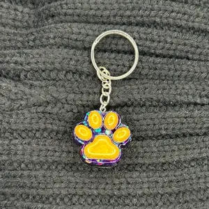 LSU Paw Print Keychain - Colorful Design with Silver Chain for Easy Attachment