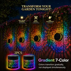 2pcs Solar Mandala Lights Outdoor Wall , Seven-Color Changing Solar Mandala Projector Light, Outdoor Waterproof Metal Fence Lights for Garden Post Patio Backyard Yard Decor,deals for you,new home,moving essentials,Father's Day gift