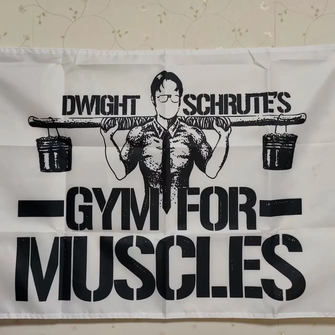 Dwight Schrute's Gym for Muscles Flag Banner - Funny Office TV Show Tapestry Wall Tapestry, Fabric Wall Hanging for Bedroom, Dorm Room, Living Room and Apartment Decor, Lightweight Indoor Wall Art