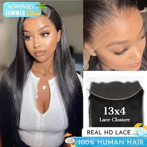 WOWANGEL 13x4 Real HD Lace Frontal Only Human Hair Pre Plucked Hairline Body Wave and Straight Textures for woman