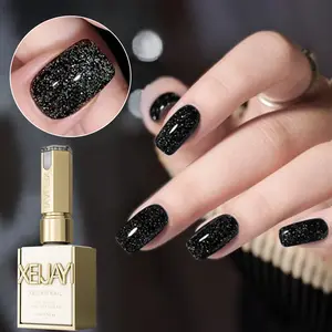 1PC 15ML NO.107 Sparkling Black Diamond Glitter Gel Nail Polish Long-Lasting High Saturation, Alcohol-Free, UV/LED Compatible for Salon-Quality DIY Nail Art, Ideal Christmas Gift