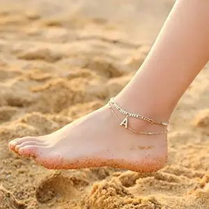 Zircon letter anklet with adjustable size, simple and fashionable, pearl Cuban double-layer anklet