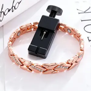 Women's leaf bracelet, pure copper magnetic bracelet with diamonds, 3500 gauss effective magnet, outdoor fun，There is a regulator.