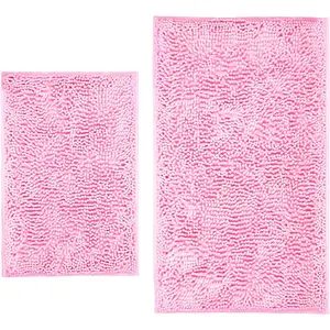 Bathroom Rugs, Super Absorbent Luxury Shaggy Chenille Bath Mats, Durable Soft Bath Rugs Non Slip (Pink, 16" x 24"+ 20" x 31")