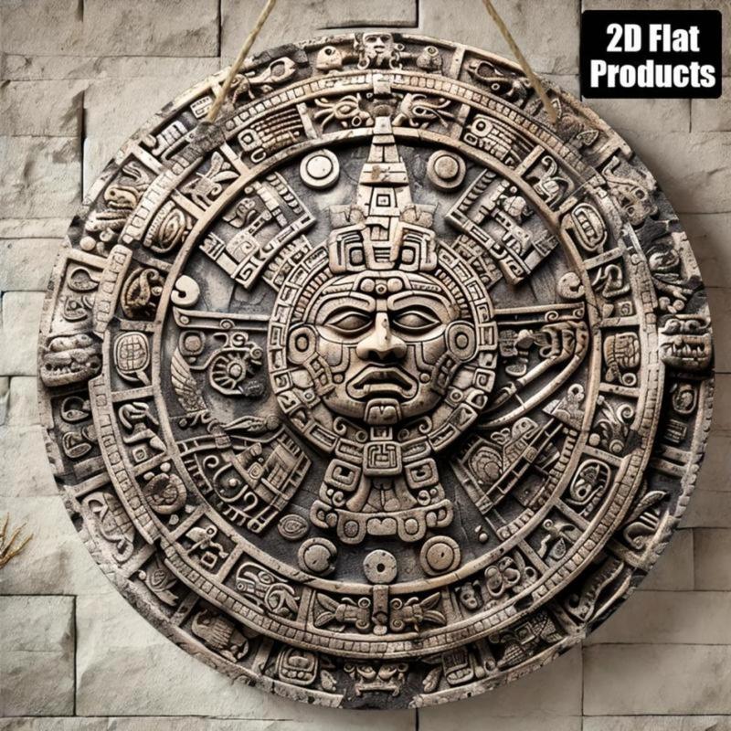 1pc - 20.32x20.32cm Round en Mayan Calendar Wall Art - Intricate Aztec ...