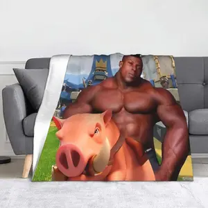 Hog Rider Gaming Funny Pig Black Muscle Blankets Velvet mimimi Super Warm Throw Blankets for Car Sofa Couch Bed Rug
