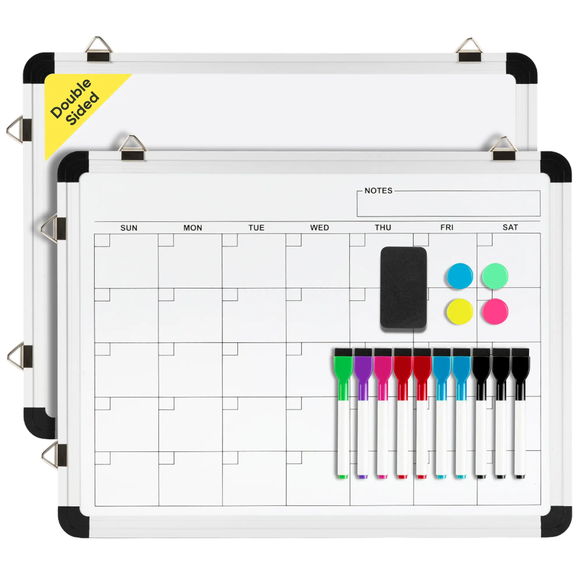 VUSIGN 16"x12" Monthly Calendar Dry Erase Board for Wall, Small Magnetic White Board Calendar, Double-Sided Hanging Planner Board for Home Office School Kitchen Calendar Whiteboard (Black & White) Back to School