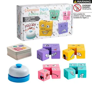 Wooden Expression Changing Block Stacking Toy, Expression Changing Block Stacking Toy with Bell & Card, Multiplayer Competitive Entertainment Game Toy, Blocks Tower Game
