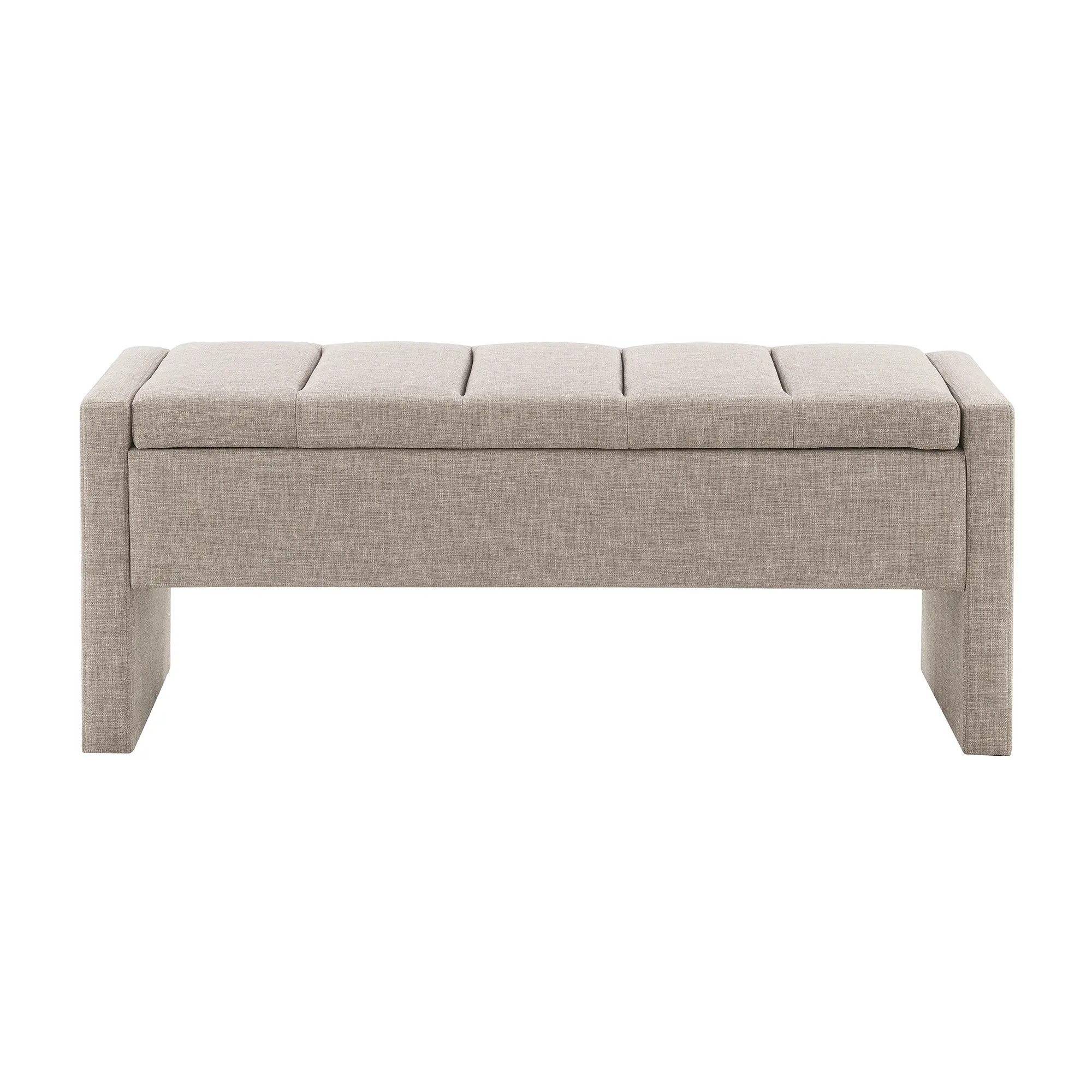 Dufominc Linen Upholstered Storage Ottoman Bed End Bench - Large Comfy Footrest, Multi-Purpose Vanity Bench for Living Room, Bedroom (Grey, Brown)