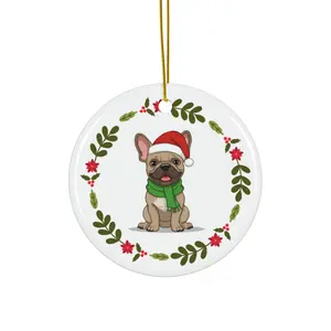 Frenchie Brown Festive Ceramic Dog Ornaments, Cute Holiday Decoration, Pet Lover Gift, Christmas Tree Decor, Personalized Ornament