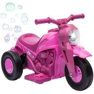 "Pink Qaba Bubble Car  6V Electric Motorbike for Toddlers! 3 wheels, 2 MPH, bubbles, LED headlights + music. Forward/Reverse—so cute, so fun!