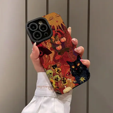 Oil Painting Cat Pattern Phone Case, Decorative Phone Protector Cover, Phone Accessories Compatible with iPhone 16 15 14 13 12 11 Plus/Pro/Pro Max