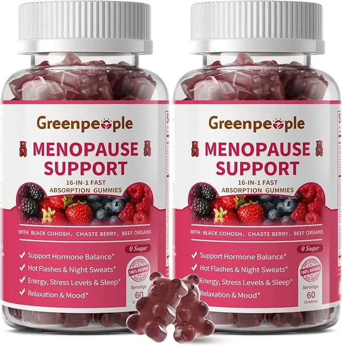 GREENPEOPLE Menopause Gummies for Women, 16-in-1 Menopause Relief with Black Cohosh, Vitex & Beef Organs for Hormone Balance, Hot Flash & Mood Support, 60 Gummies (2 Packs), 60 Day Supply