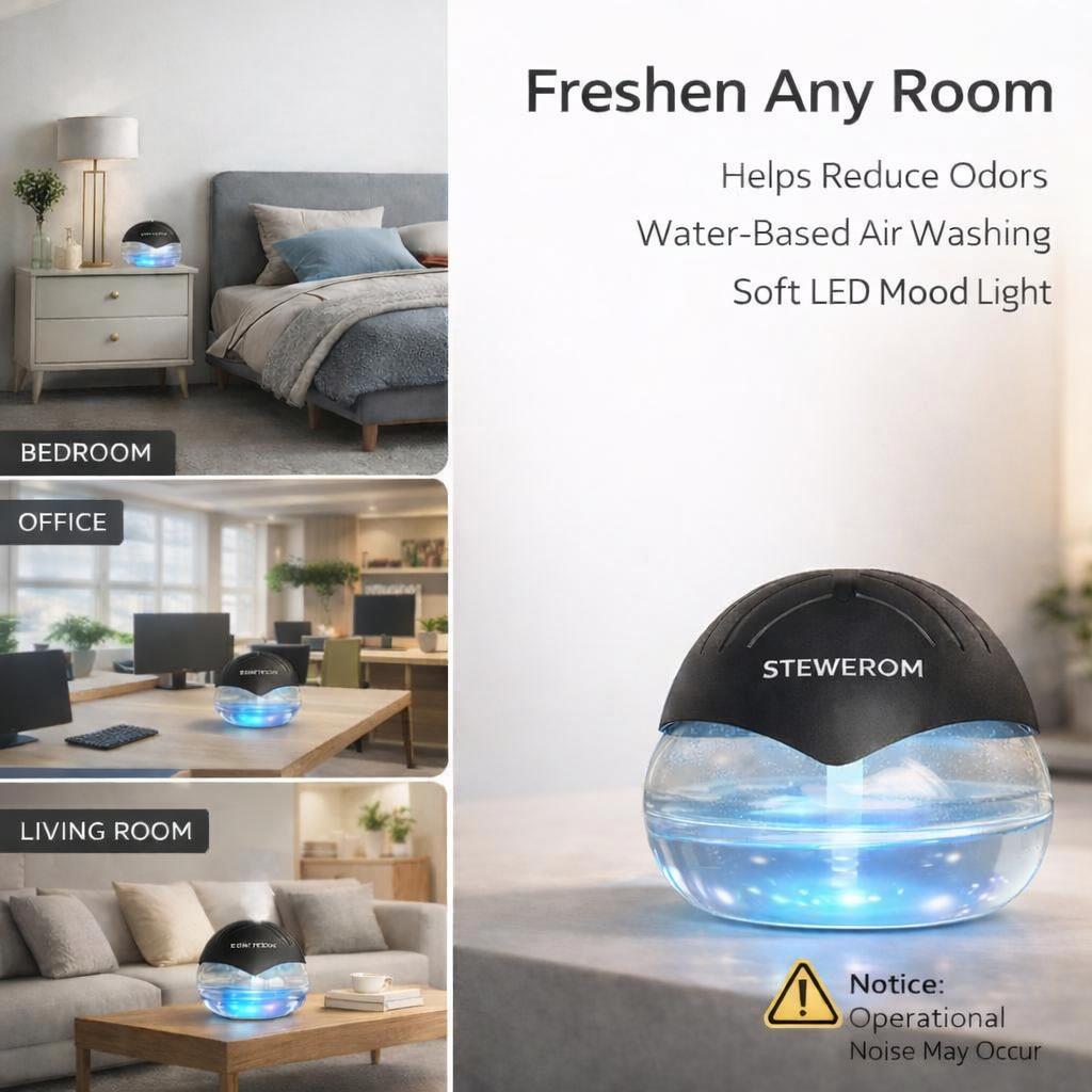 Stewerom Water-Based Air Purifier & Air Washer, Essential Oil-Free Air Freshener with 7-Color LED Mood Light for Home, Office & Room, Air Revitalizer Diffuser Stewerom Water-Based Air Purifier & Air Washer, Essential Oil-Free Air Freshener with 7-Color LED Mood Light for Home, Office & Room, Air Revitalizer Diffuser