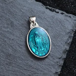 Premium Blue Enamel Dripping Oil Portrait Pendant Virgin Necklace for Women Versatile Accessories Exquisite Jewelry Gift