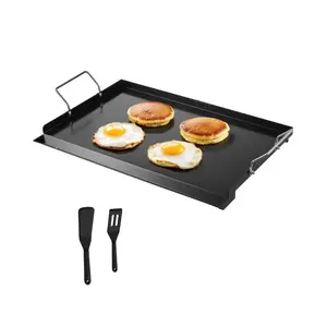 fathersdaygift VEVOR Carbon Steel Griddle, 24x16 inch Universal Flat Top Rectangular Plate, Gas Grill Griddle for BBQ Grill, Teppanyaki, Portable Family Cookware with Handle, for Camping Tailgating Party
