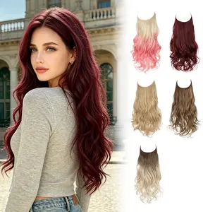 [Qbeauty 2026] Seamless Glueless Wire Hairpiece - Mermaid Body Wave Halo Hair Extensions 16-22" - Instant Thick Long Curls & Daily Volume bling wigs