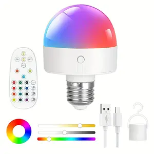 E27 Rechargeable Light Bulbs with Remote, Battery Operated Magnetic Light Bulbs, 15 RGB Color, Timer, Dimmer for Non-Hardwired Lamp for Wall Sconces & Table Lamps