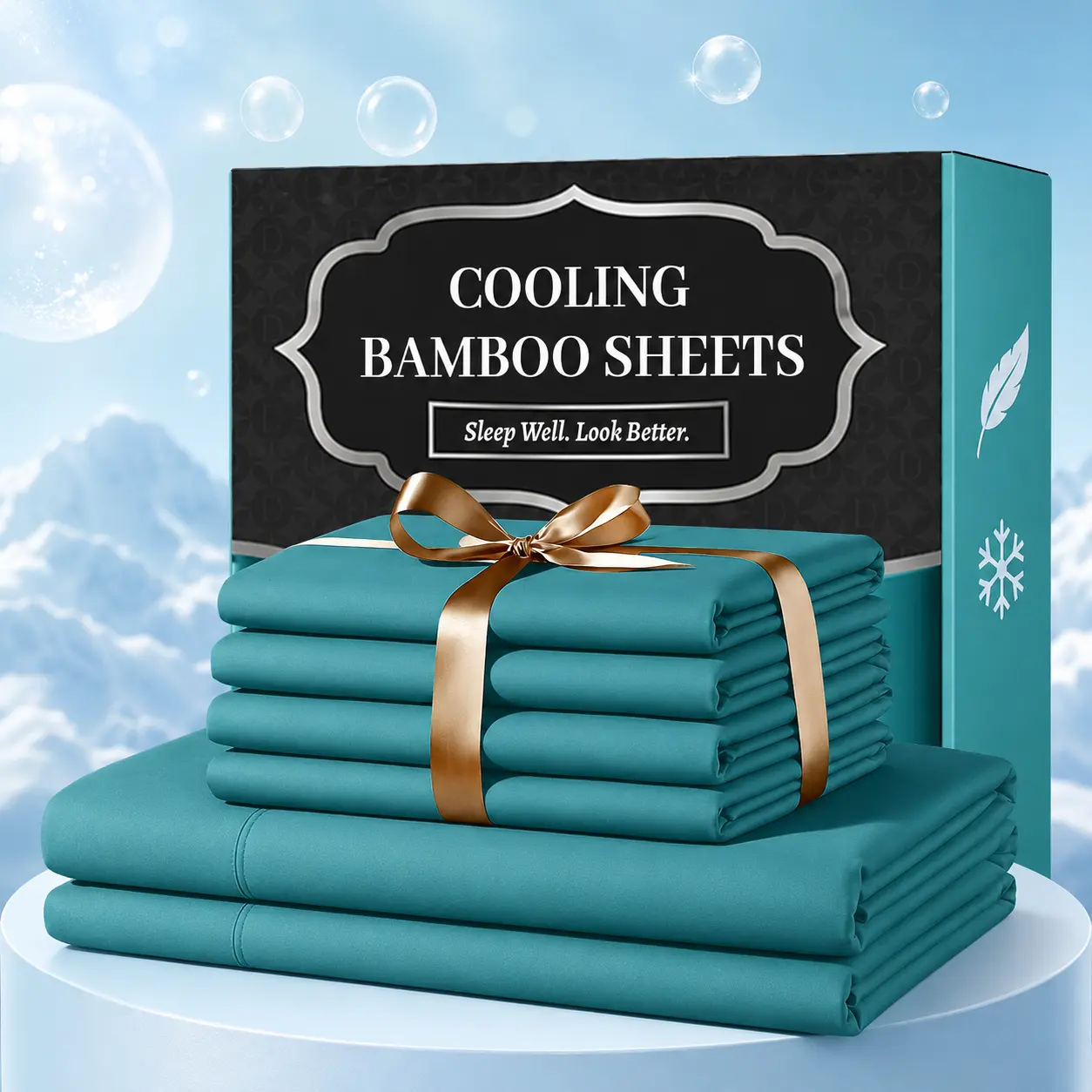 Jollyvogue Extra Deep Pocket Bamboo Sheets - 6 Pcs Breathable & Cooling Bed Sheet Set,Hotel Luxury Fitted Sheet Set-Free For Mattresses, Room Decor, Twin/Full/Queen/King Size Pillowcase Sets