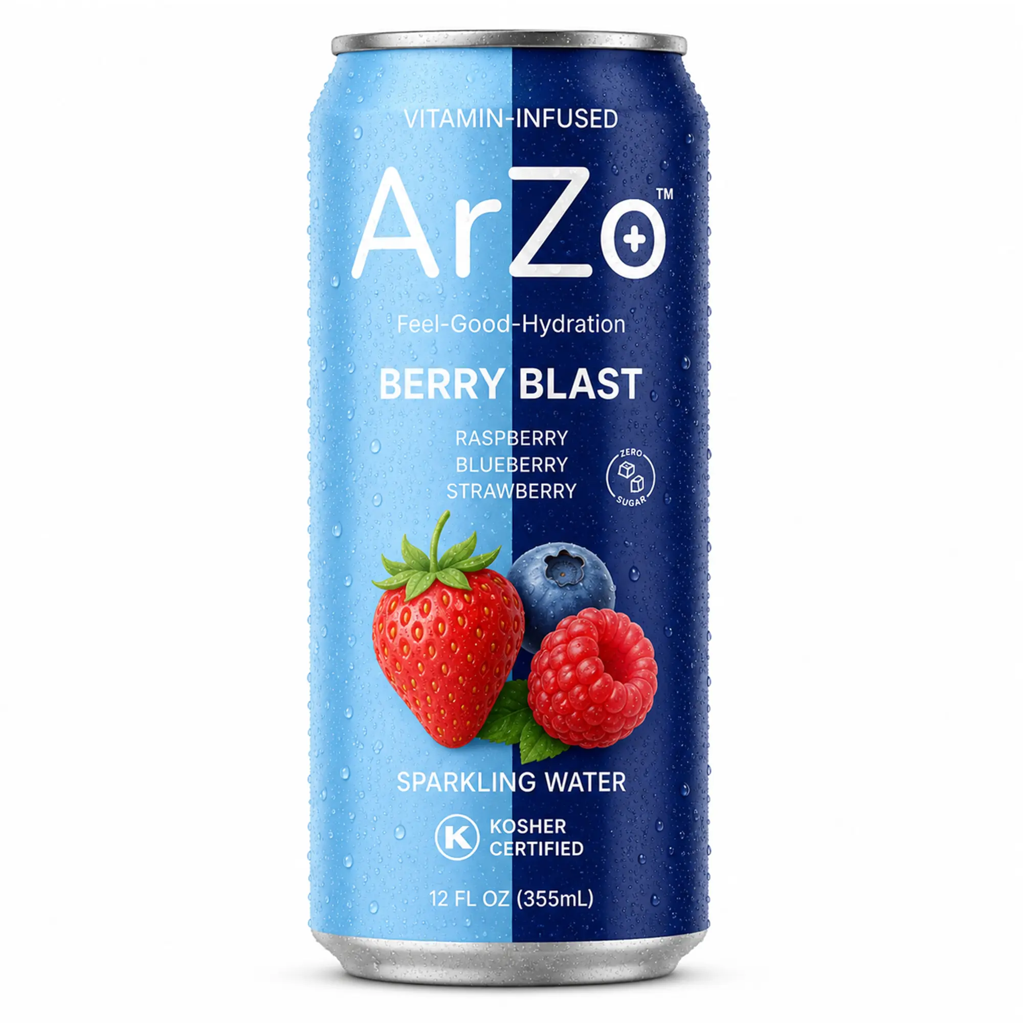 8 Pack Berry Blast Sparkling Water by ArZo Water - Organic, Zero Sugar & Calories, Vegan, Gluten-Free, Packed with Vitamins B6, C & D3, 12oz Refreshing Beverage