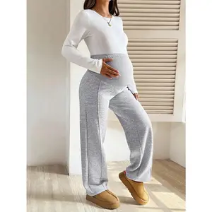 Must-Have Fall Winter Maternity Pants - Warm Fleece Adjustable Waist Thermal Lined Grey Sweatpants