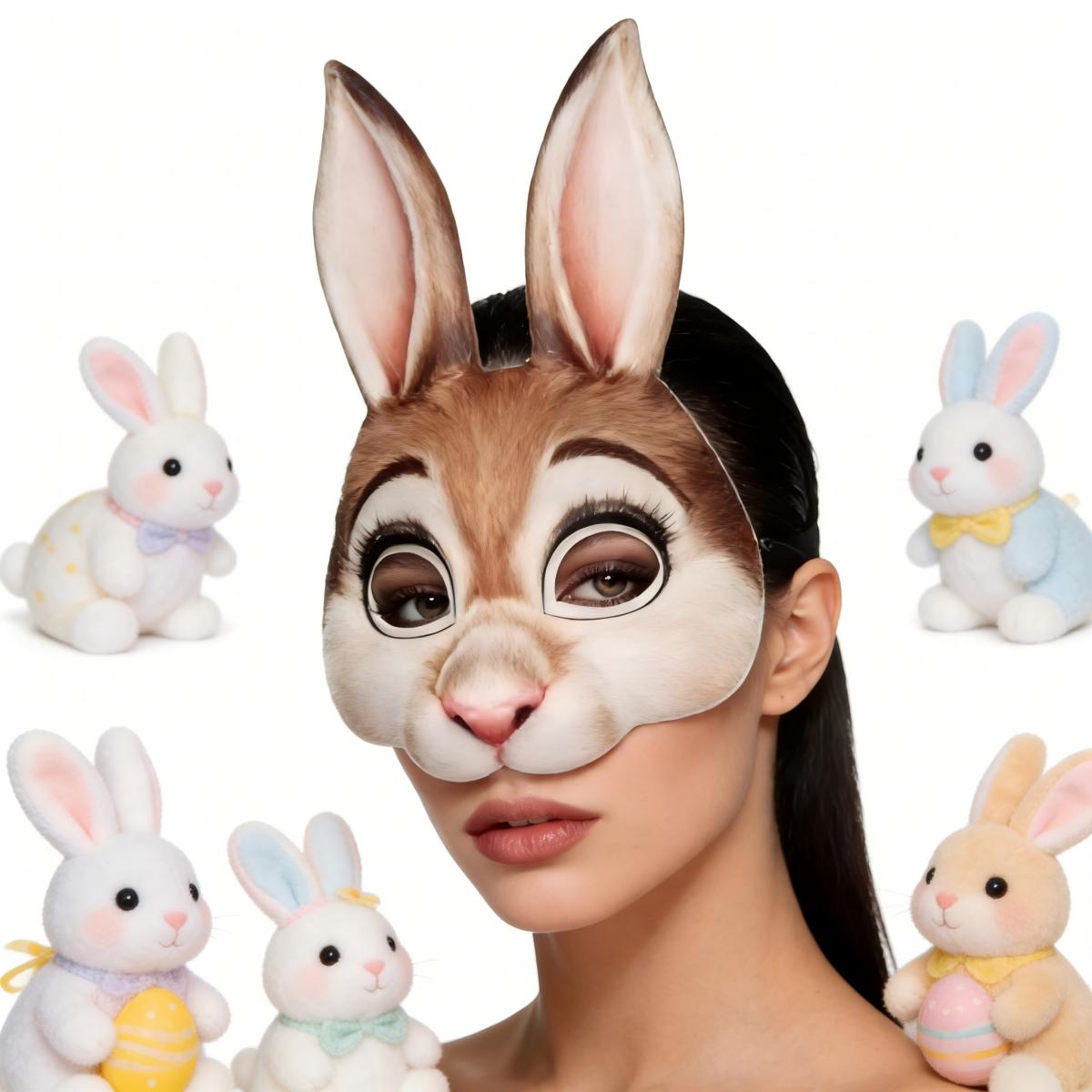 Cartoon & 3D Realistic Half Face Bunny Rabbit Mask, Cute Horror Black Animal Ear Mask, Easter Mardi Gras Halloween Cosplay Costume Accessory, Masquerade Party Decoration Prop for Adults & Kids, Carnival Birthday Game Prop Handmade black ovo confetti eggs