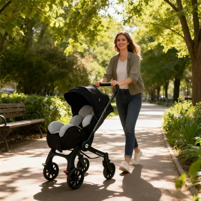 Foldable baby stroller with adjustable canopy and reversible design (forward-facing/parent-facing) - lightweight metal frame and comfortable polyester fabric, large capacity storage basket all-terrain wheels - travel-friendly baby carrier
