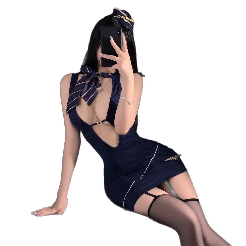 Stewardess Inspired Costume Dress | Navy Blue Garter Mini Dress