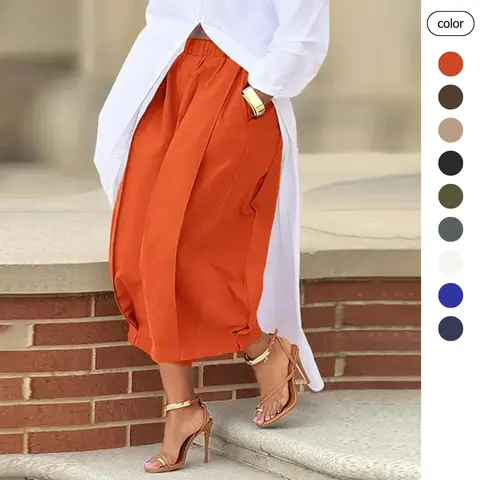 Women's Fashion Minimalist 90s Low-Loose Foldable Lantern Capri Pants - 100% Cotton, Elastic Waist Band, Laid-Back Drape, Breathable Comfort, Pockets, All-Seasons Casual Bottoms for Warm Days