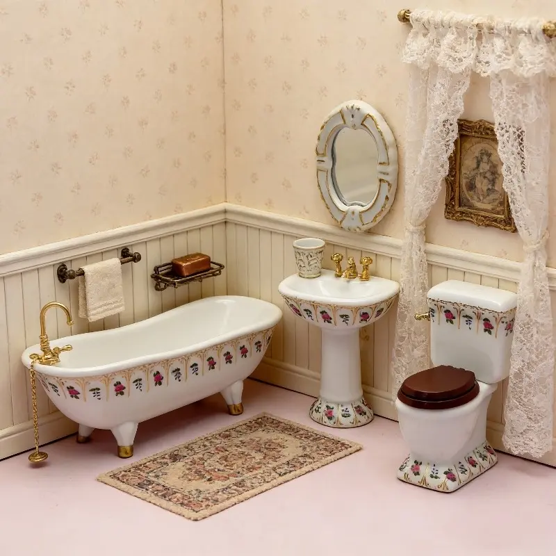 4pcs/set Mini Scene Dollhouse Bathroom Ceramic Set for 1:6 or 1:12 Dollhouse Decor Ornament Accessories Scene Photography Prop Holiday Party Decor Decoration Miniature Set