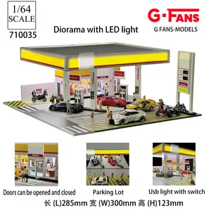 1:64 G-FANS Diorama Car Garage Model LED Lighting City Car Parking Lots Model Background Display Scene Model Set Collection Gift