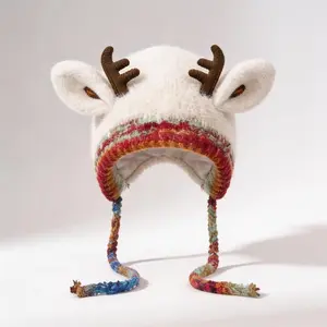 Christmas Antler Hat (It can be used as a handbag,A hat has multiple uses. )Knitted Ear Protection Windproof Warm Hat Suitable for the family It can be worn by adults and children, without limiting the circumference of the head