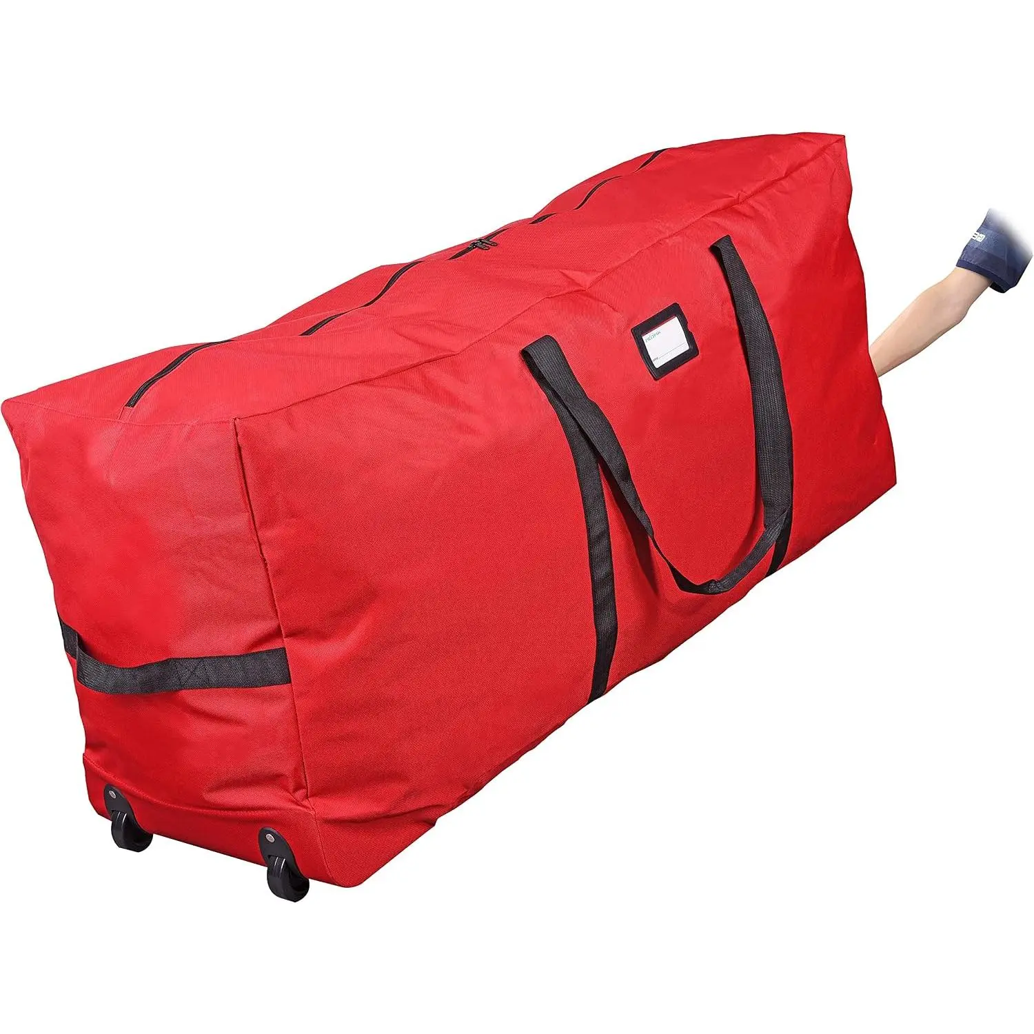 Holiday Rolling Tree Storage Bag | Fits Up to 6 ft. Tall Disassembled Christmas Tree | 22"x16"x 50" | Large Heavy Duty Xmas Storage Container with 2 Wheels & Handles | 600D Oxford (Red)