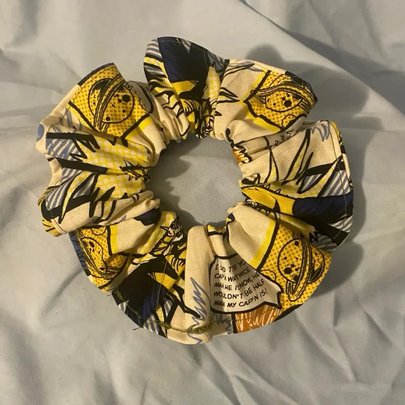Unisex Star Trek Pattern Fabric Scrunchie - Handmade Craft Hair Accessory with Distinct Yellow, Blue Prints for Fans